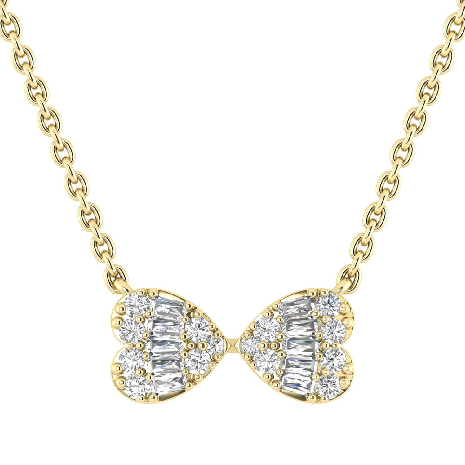 LADIES PENDANT WITH CHAIN 0.25CT ROUND/BAGUETTE DIAMOND 14K YELLOW GOLD