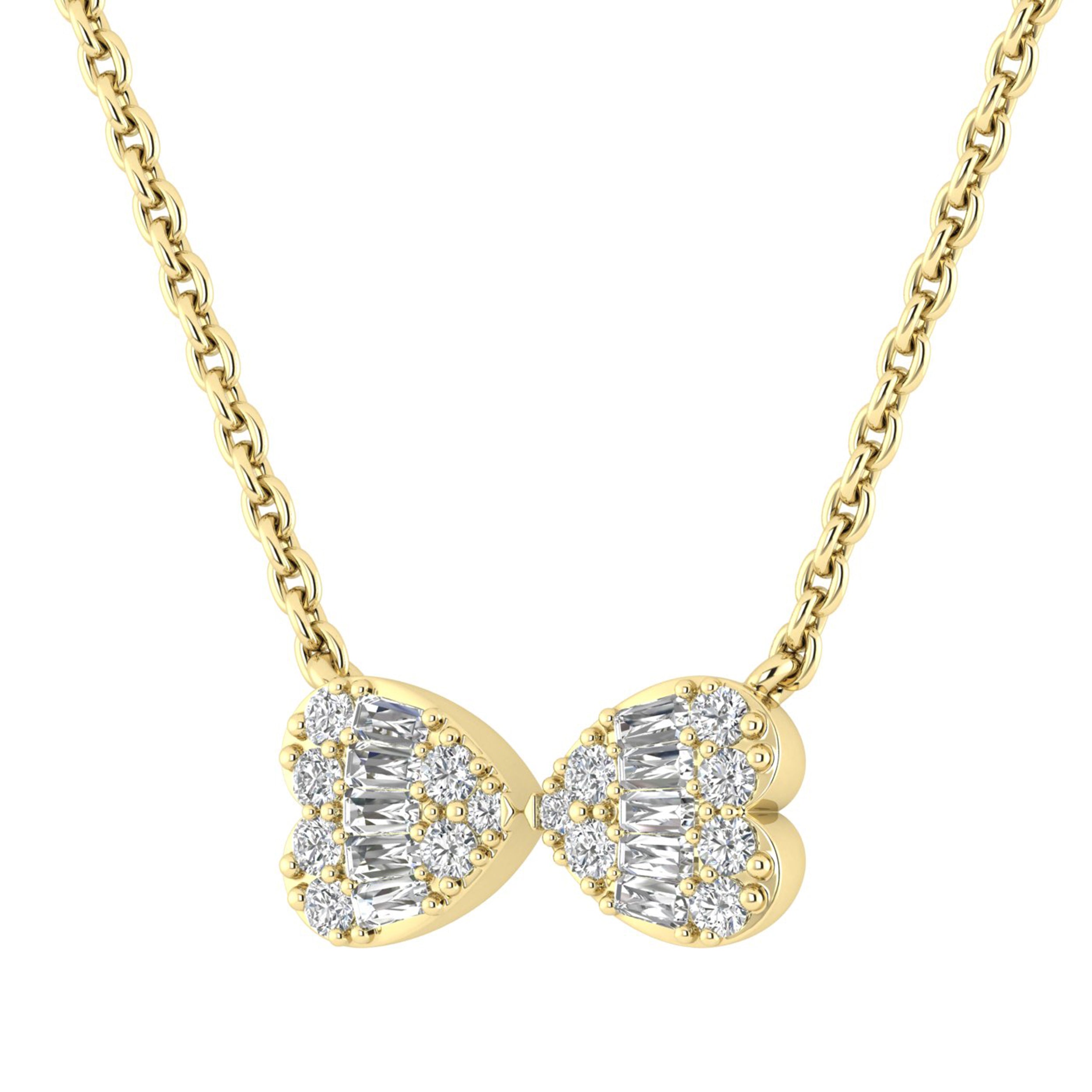 LADIES PENDANT WITH CHAIN 0.25CT ROUND/BAGUETTE DIAMOND 14K YELLOW GOLD