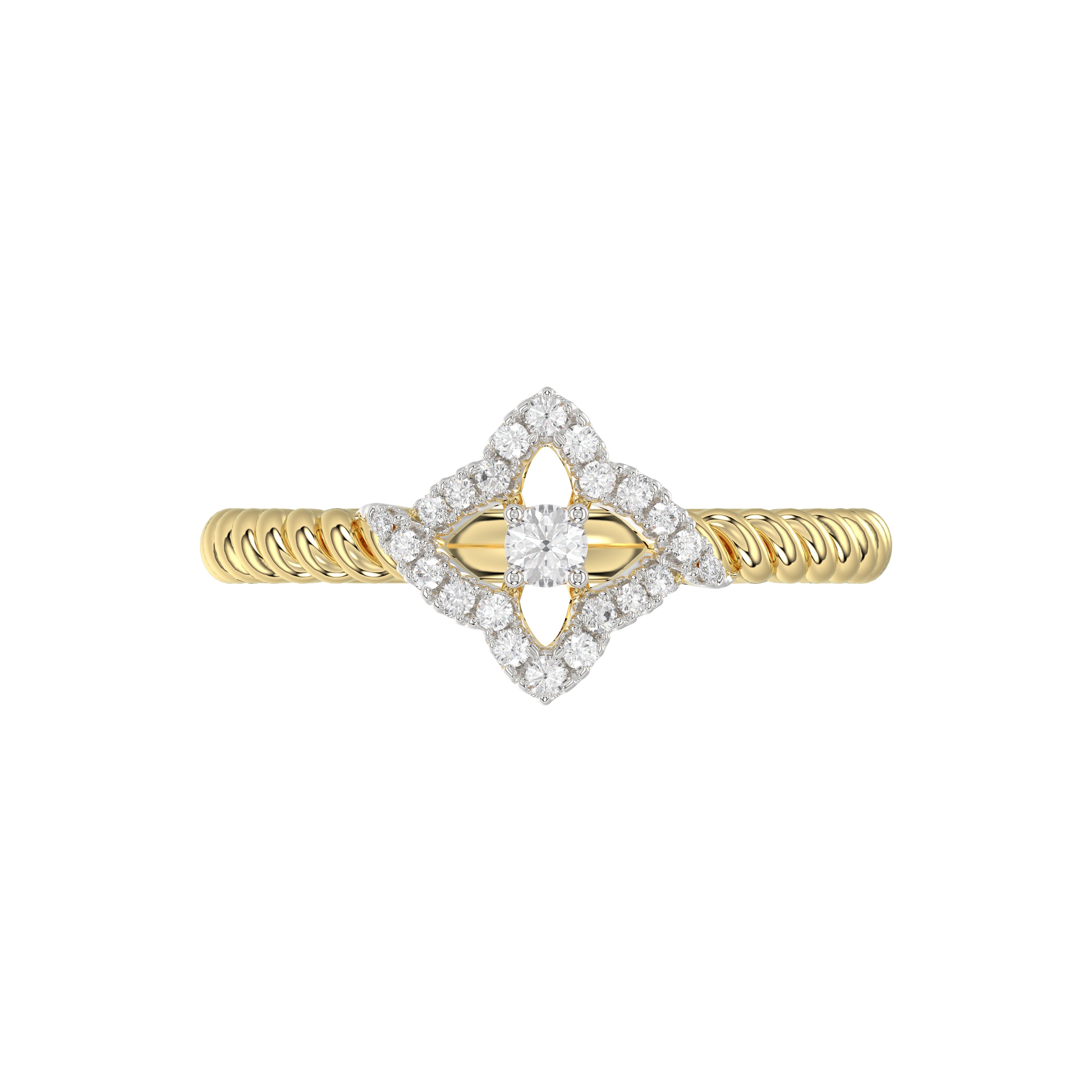 10K Yellow Gold Ladies Diamond Ring Featuring 0.15 Ct Round Diamonds. Stylish Fine Jewelry Piece Perfect For Daily Wear And Gifting.