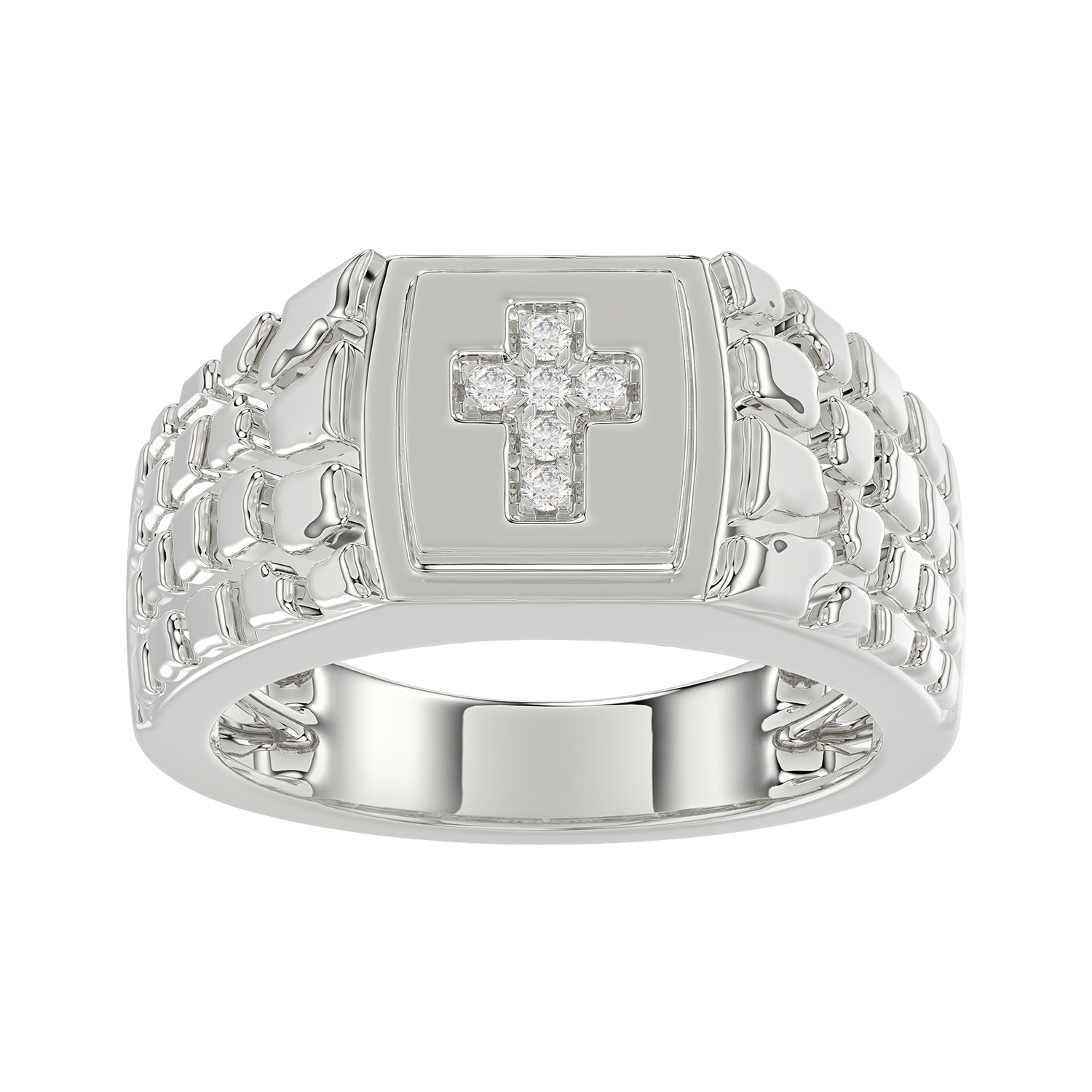 �Elegant Men�S Fashion Ring 0.10Ct Round Diamond Sterling Silver White Luxury Statement Jewelry For Men