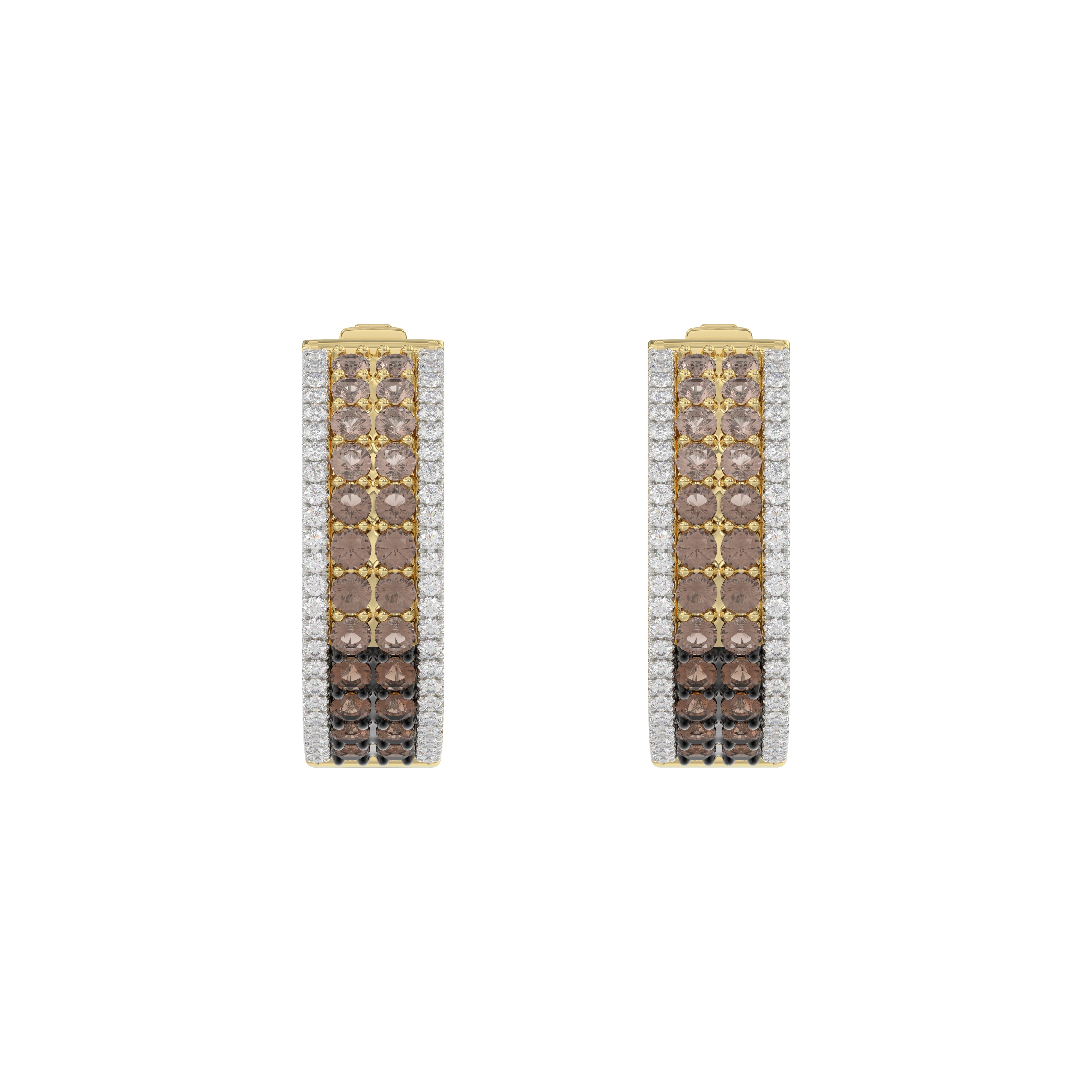 LADIES HOOPS EARRING 1.50CT ROUND/ROUND DARK BROWN DIAMOND 14K YELLOW GOLD