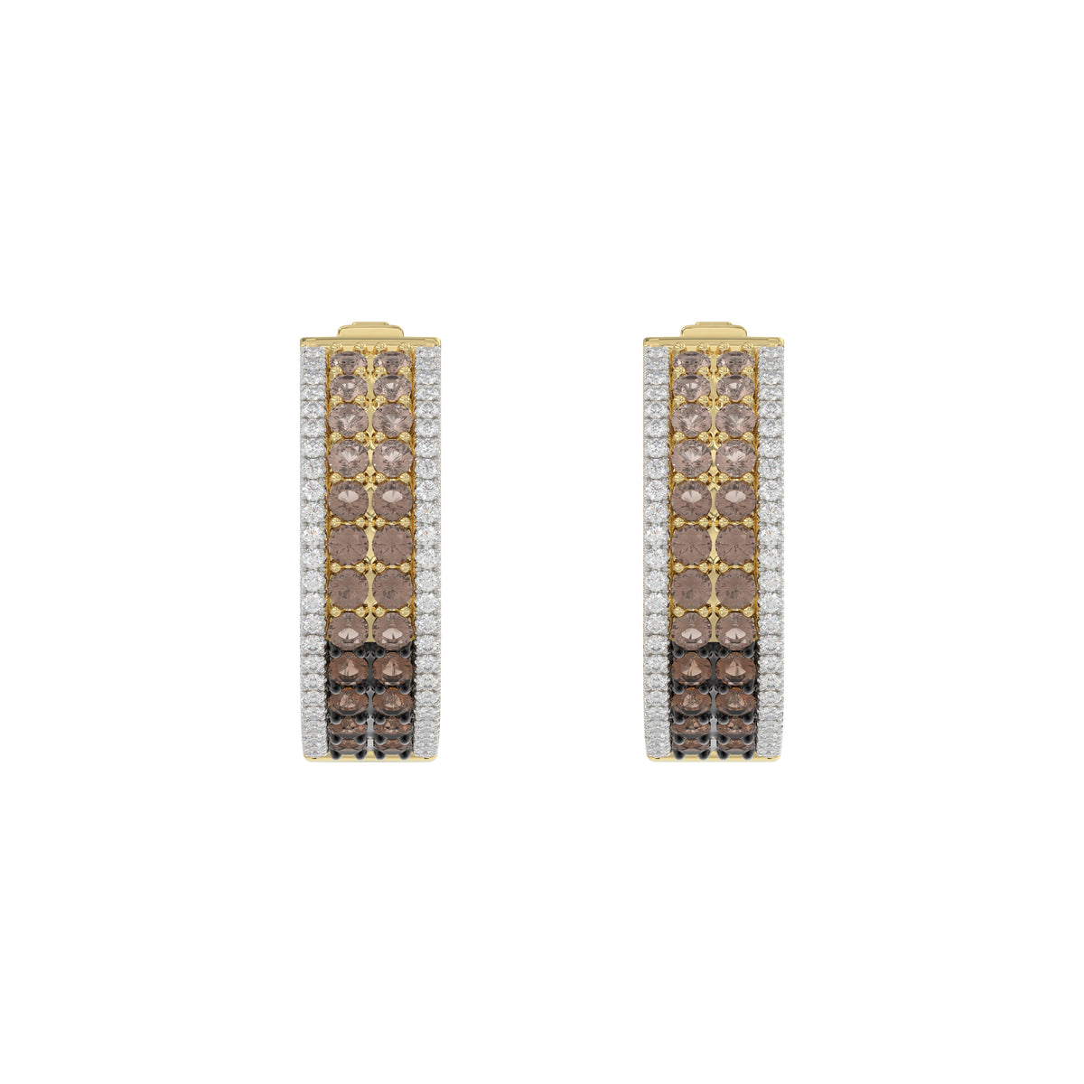 LADIES HOOPS EARRING 1.50CT ROUND/ROUND DARK BROWN DIAMOND 14K YELLOW GOLD