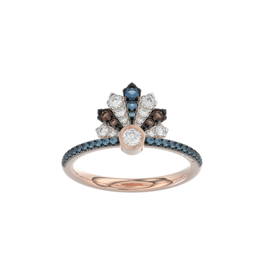 LADIES RING 0.50CT ROUND/ROUND BLUE/DARK BROWN DIAMOND 14K ROSE GOLD