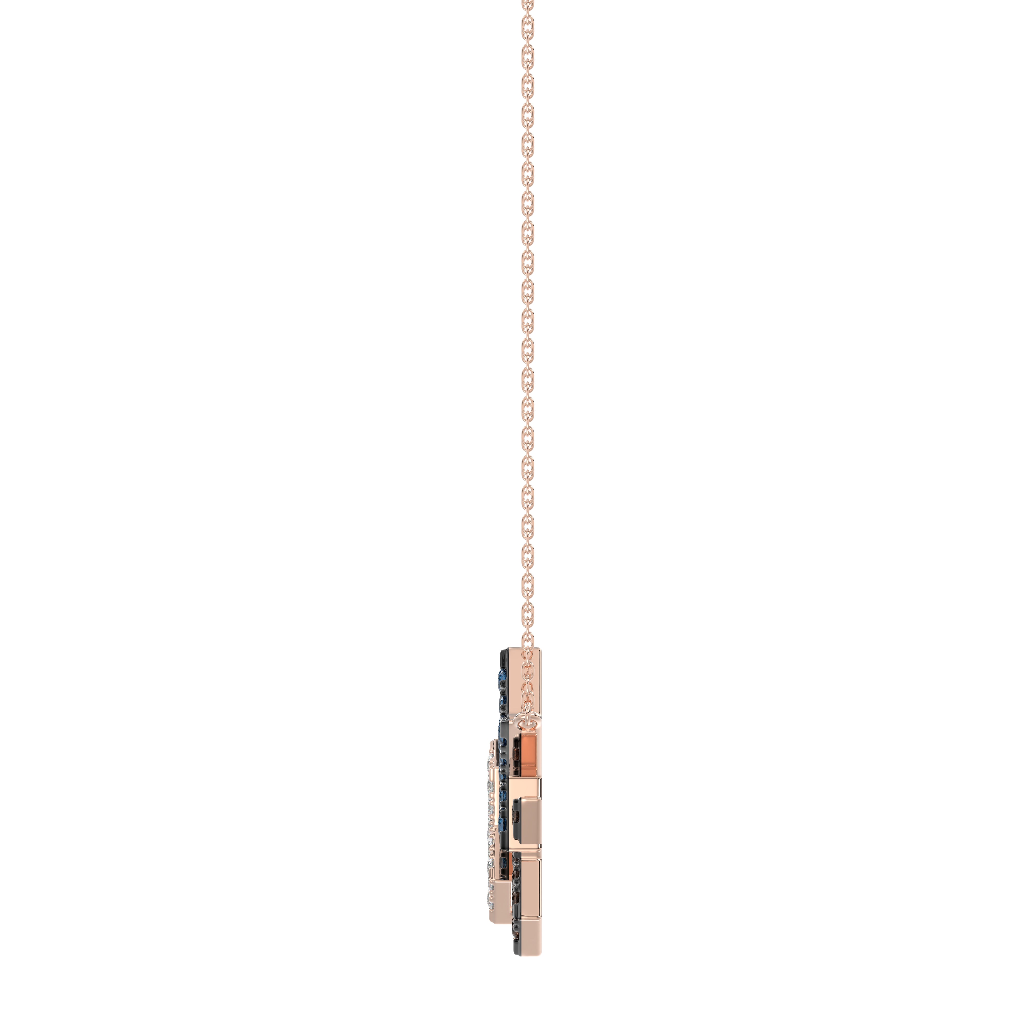 Stylish 14K Rose Gold 0.25Ct Three-Star Necklace Featuring Round, Blue, And Dark Brown Diamonds. A Delicate And Meaningful Ladies Jewelry Piece With C