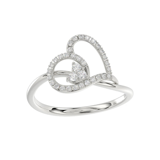 Elegant Ladies Heart Ring 0.15Ct Round Diamond Sterling Silver White Romantic Promise Jewelry For Women