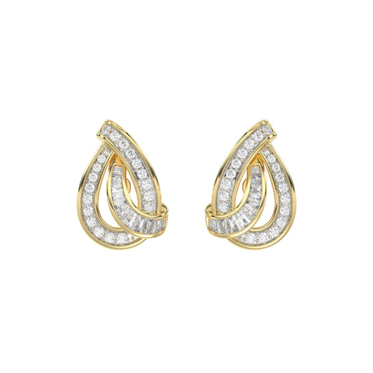 LADIES EARRING 0.20CT ROUND/BAGUETTE DIAMOND 10K YELLOW GOLD