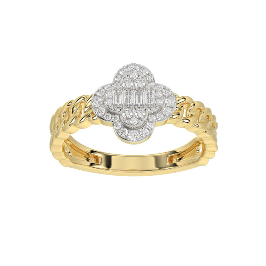 LADIES RING 0.25CT ROUND/BAGUETTE DIAMOND 10K YELLOW GOLD
