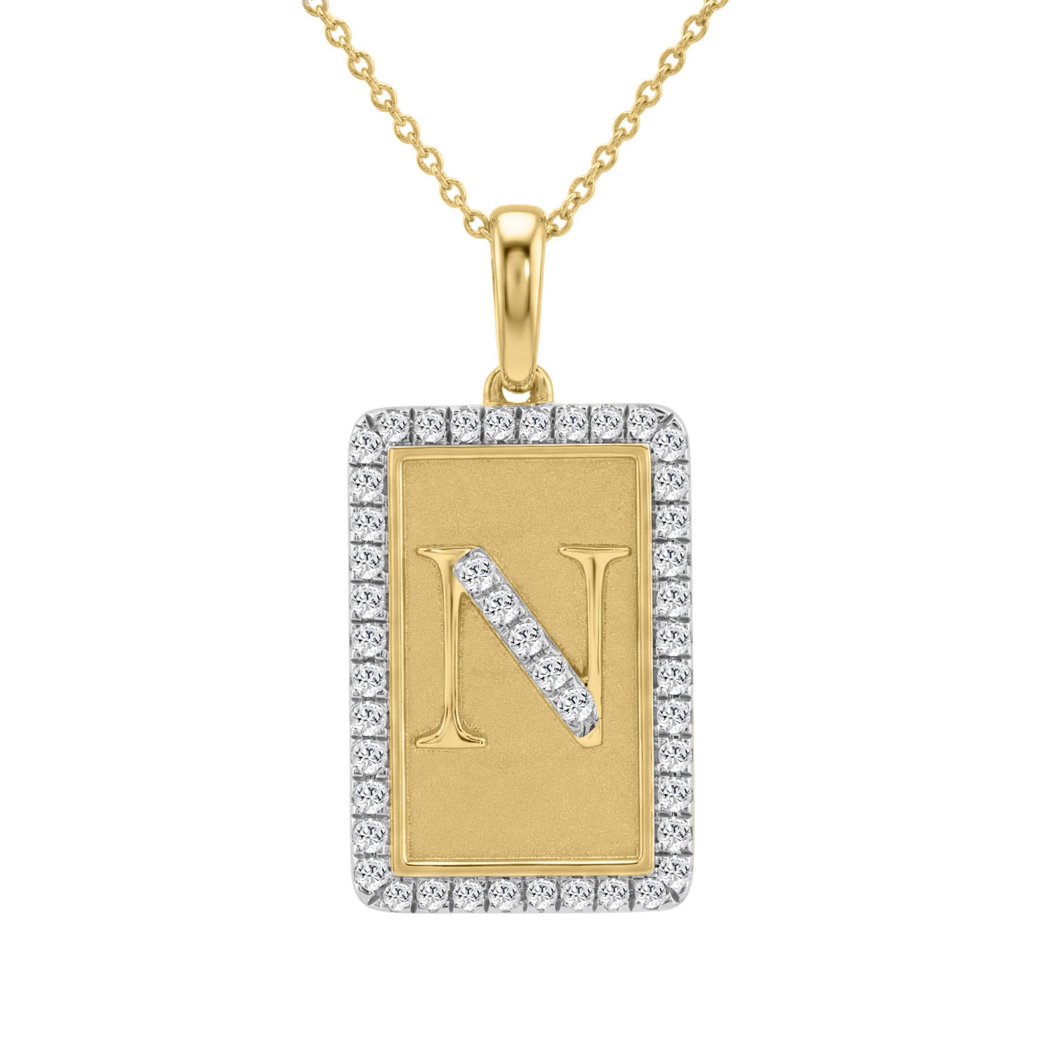 Elegant Ladies 0.20Ct Round Diamond �N Alphabet Fashion Pendant With Chain � 10K Yellow Gold