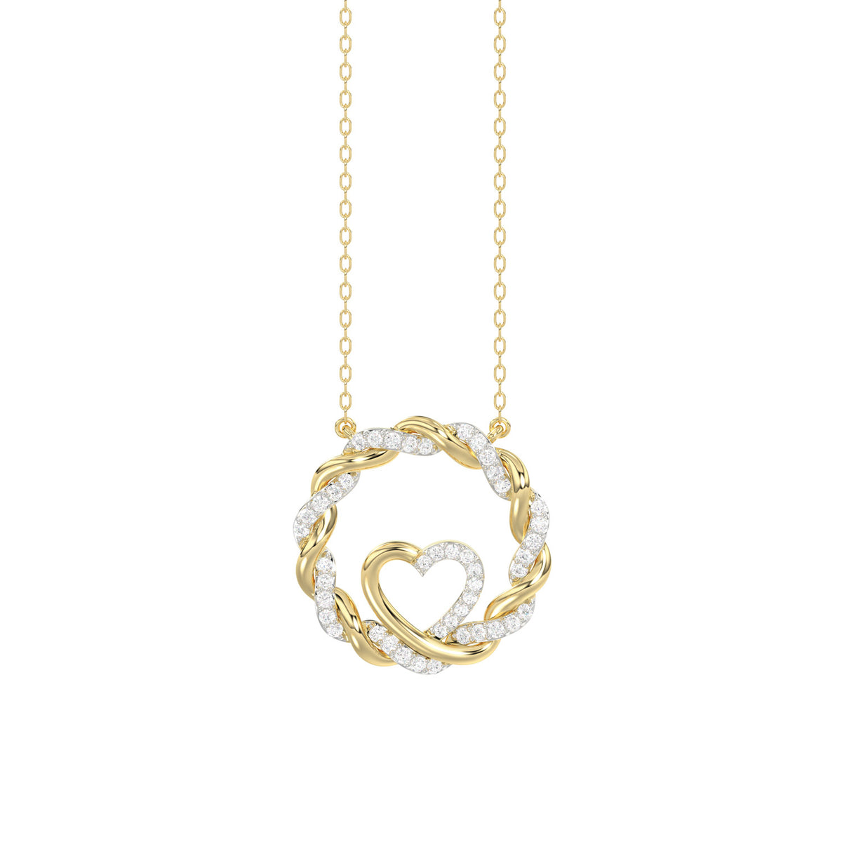 ELEGANCE�10K YELLOW GOLD 0.15CT TWISTED CIRCLE HEART & LADIES PENDANT ROUND DIAMOND WITH CHAIN