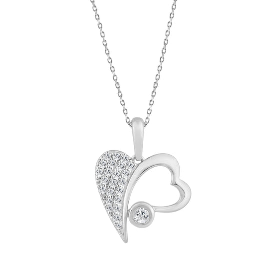 10K WHITE GOLD FASHION HEART PENDANT 0.25CT ROUND DIAMOND LADIES PENDANT  WITH CHAIN