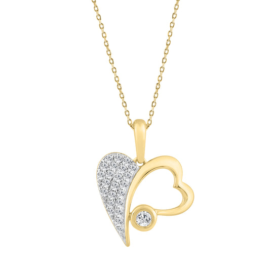 10K YELLOW GOLD FASHION HEART PENDANT 0.25CT ROUND DIAMOND LADIES PENDANT  WITH CHAIN
