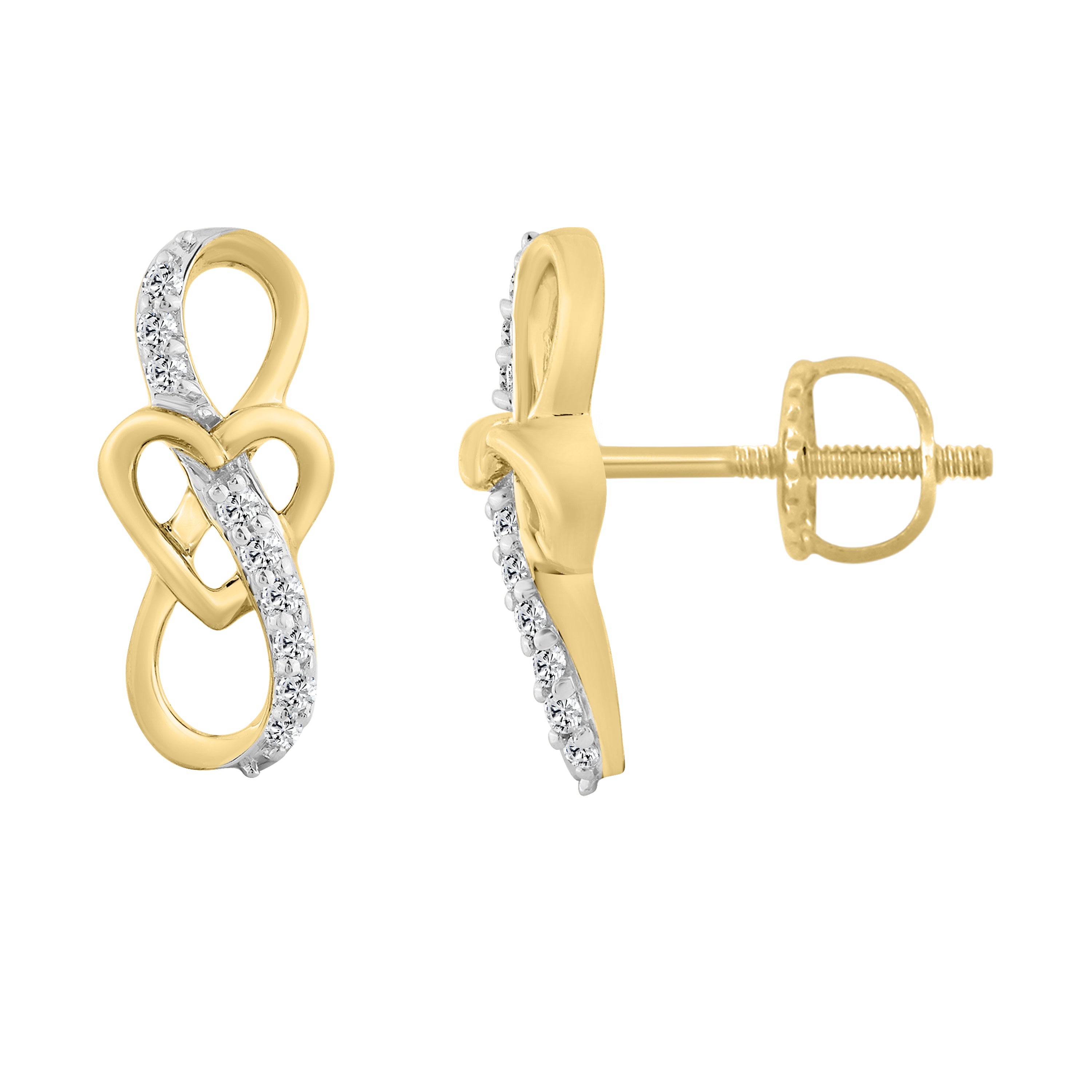 LADIES FASHION EARRINGS 0.10CT ROUND DIAMOND 10K YELLOW GOLD