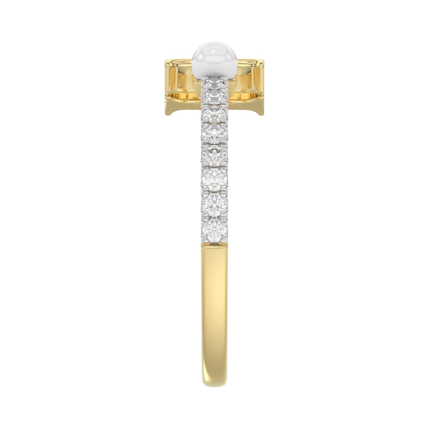 Women’S 10K Yellow Gold Letter “H” Diamond & Pearl Ring 0.10Ct Round Diamond Fine Jewelry