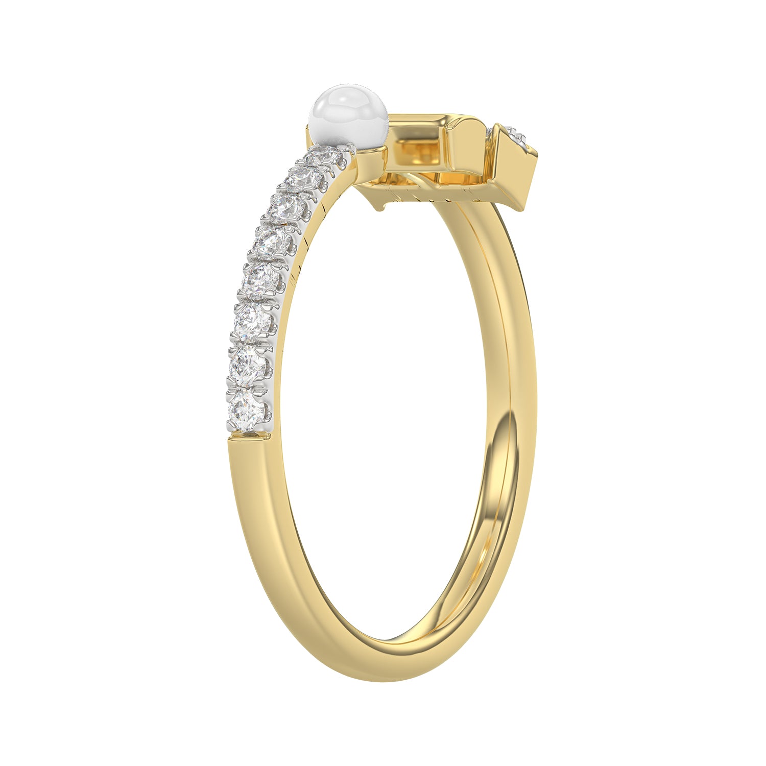 Women’S 10K Yellow Gold Letter “H” Diamond & Pearl Ring 0.10Ct Round Diamond Fine Jewelry