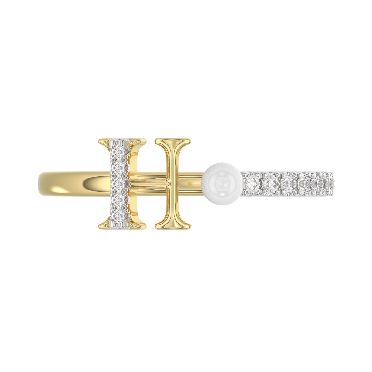 Women’S 10K Yellow Gold Letter “H” Diamond & Pearl Ring 0.10Ct Round Diamond Fine Jewelry
