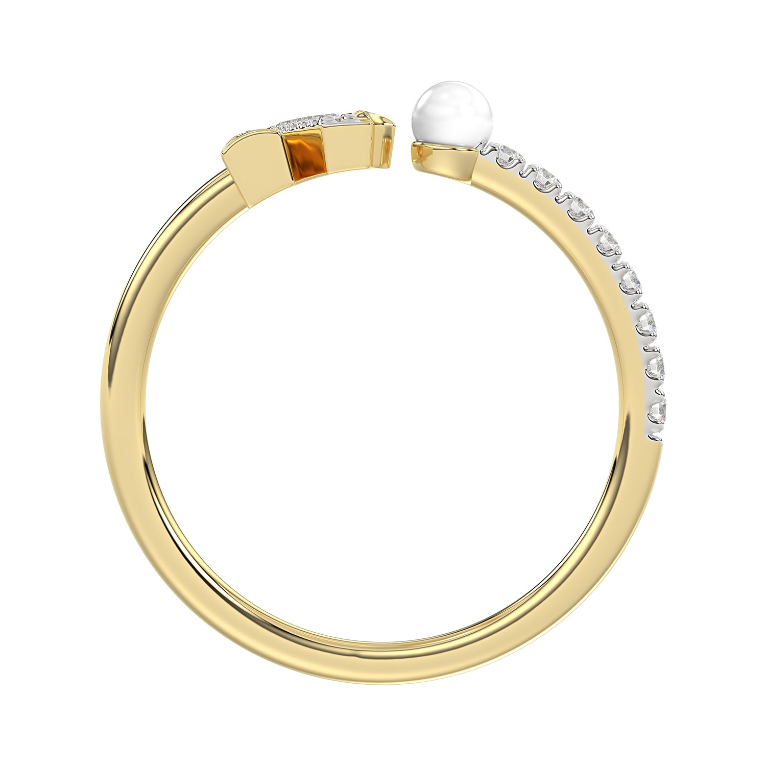Women’S 10K Yellow Gold Letter “N” Diamond & Pearl Ring 0.10Ct Round Diamond Fine Jewelry
