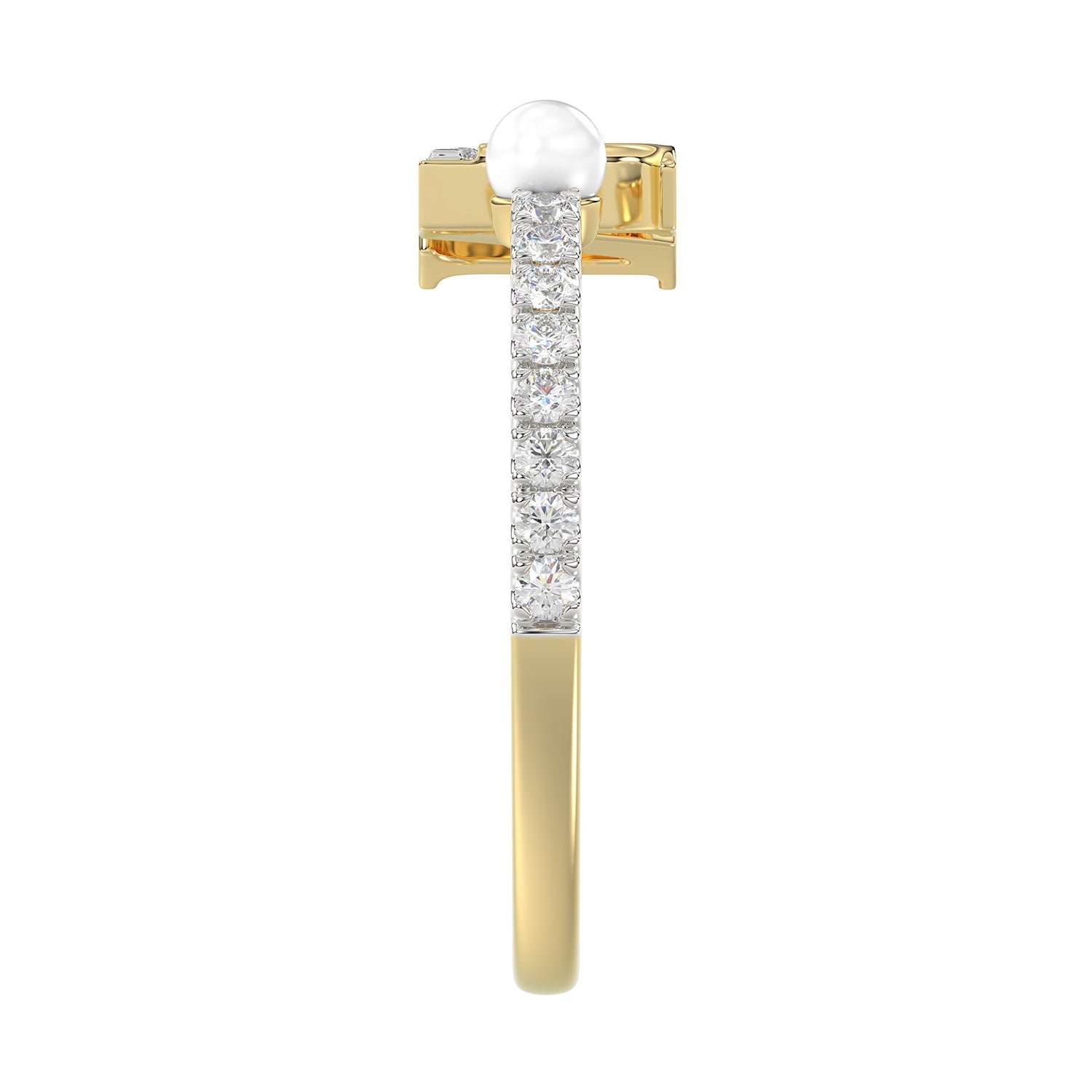 Women’S 10K Yellow Gold Letter “N” Diamond & Pearl Ring 0.10Ct Round Diamond Fine Jewelry