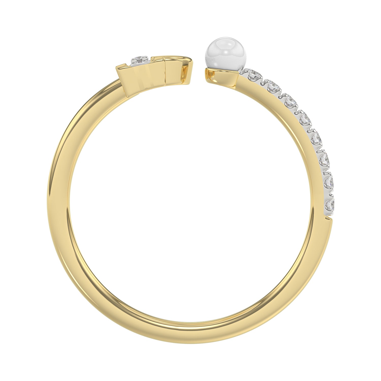 Women’S 10K Yellow Gold Letter “P” Diamond & Pearl Ring 0.10Ct Round Diamond Fine Jewelry