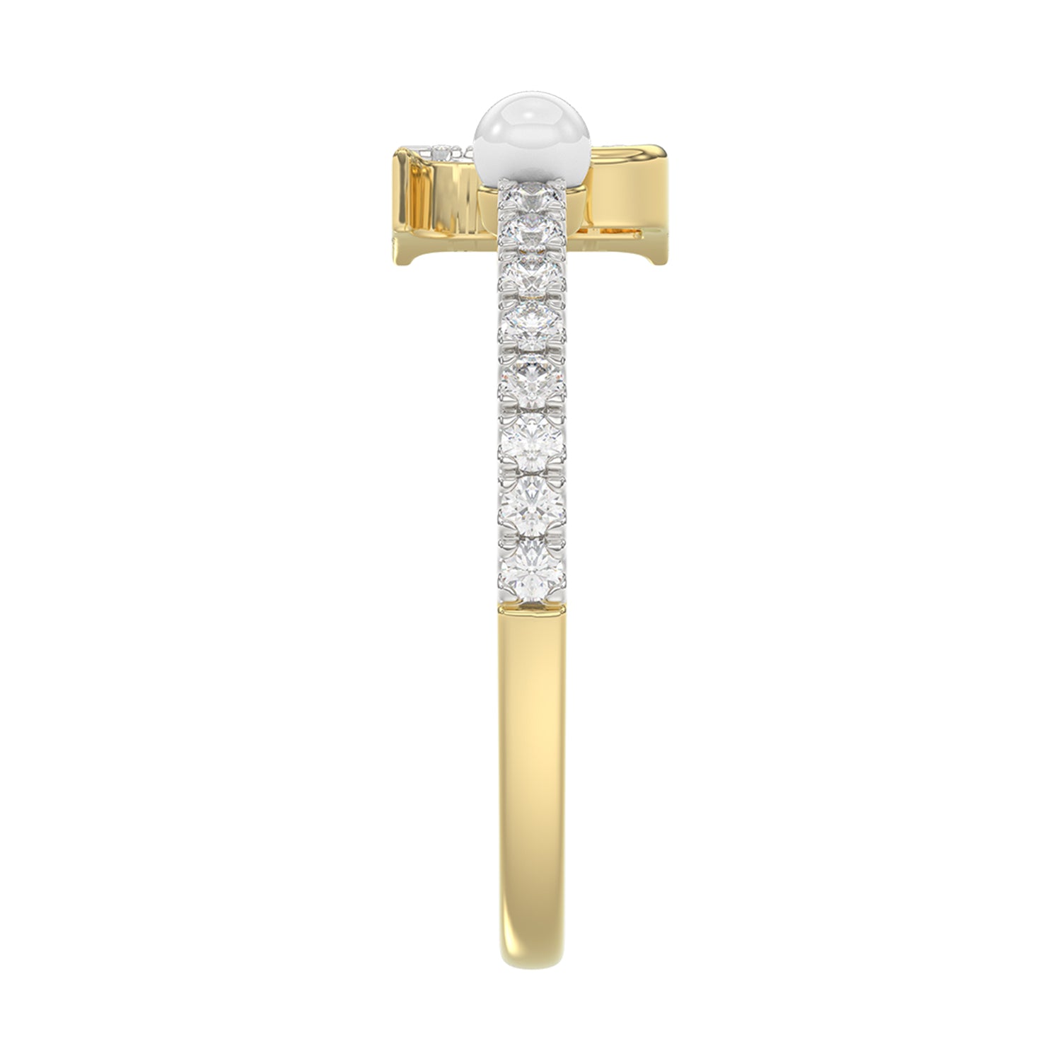 Women’S 10K Yellow Gold Letter “P” Diamond & Pearl Ring 0.10Ct Round Diamond Fine Jewelry