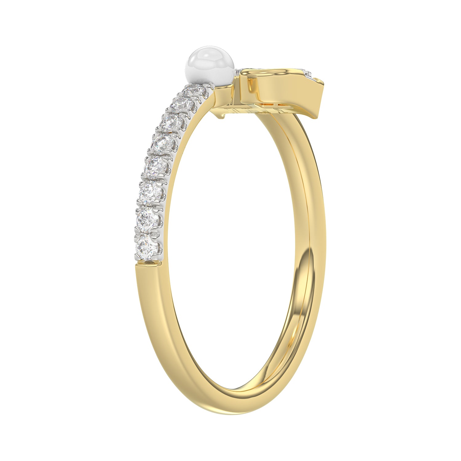 Women’S 10K Yellow Gold Letter “P” Diamond & Pearl Ring 0.10Ct Round Diamond Fine Jewelry