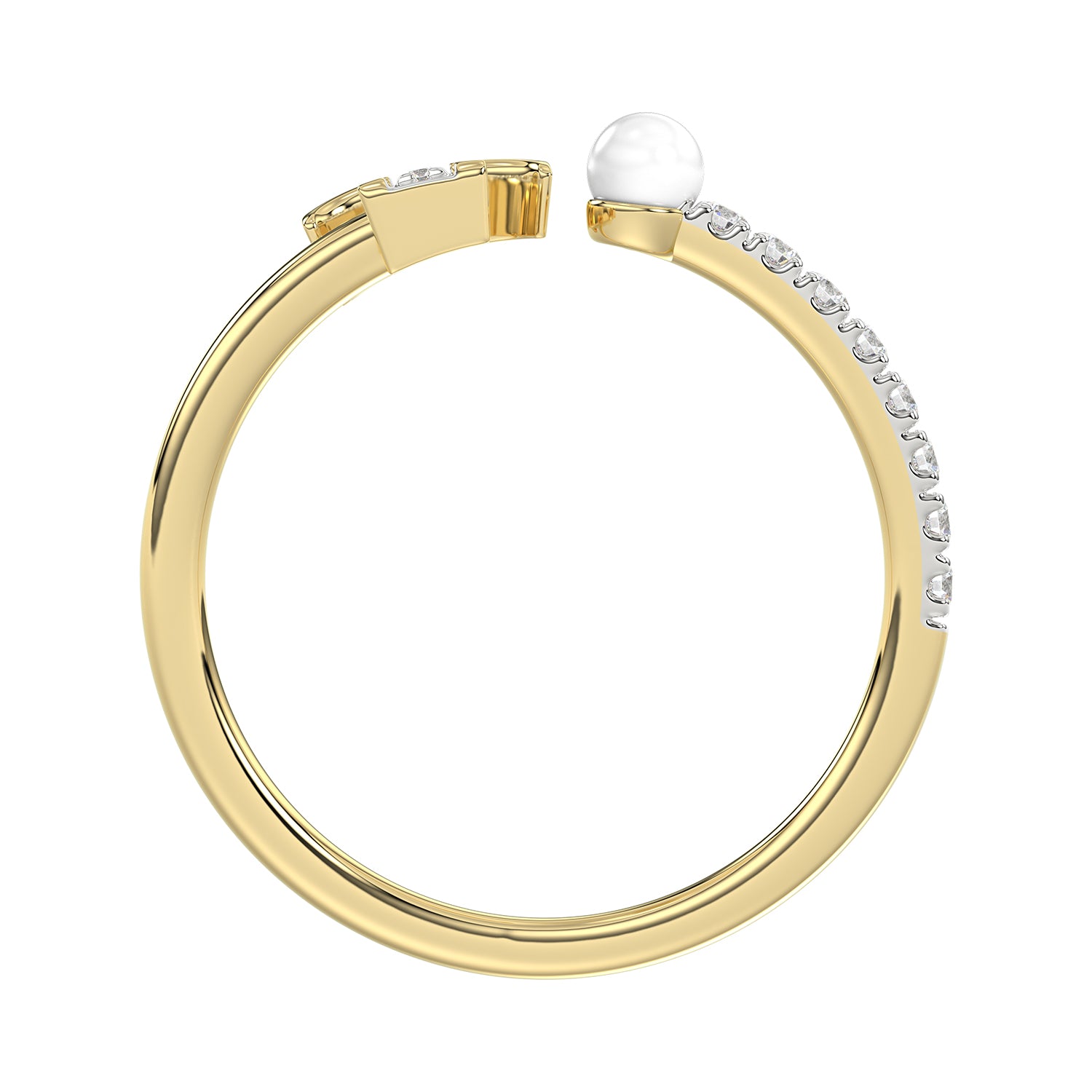 Women’S 10K Yellow Gold Letter “T” Diamond & Pearl Ring 0.10Ct Round Diamond Fine Jewelry