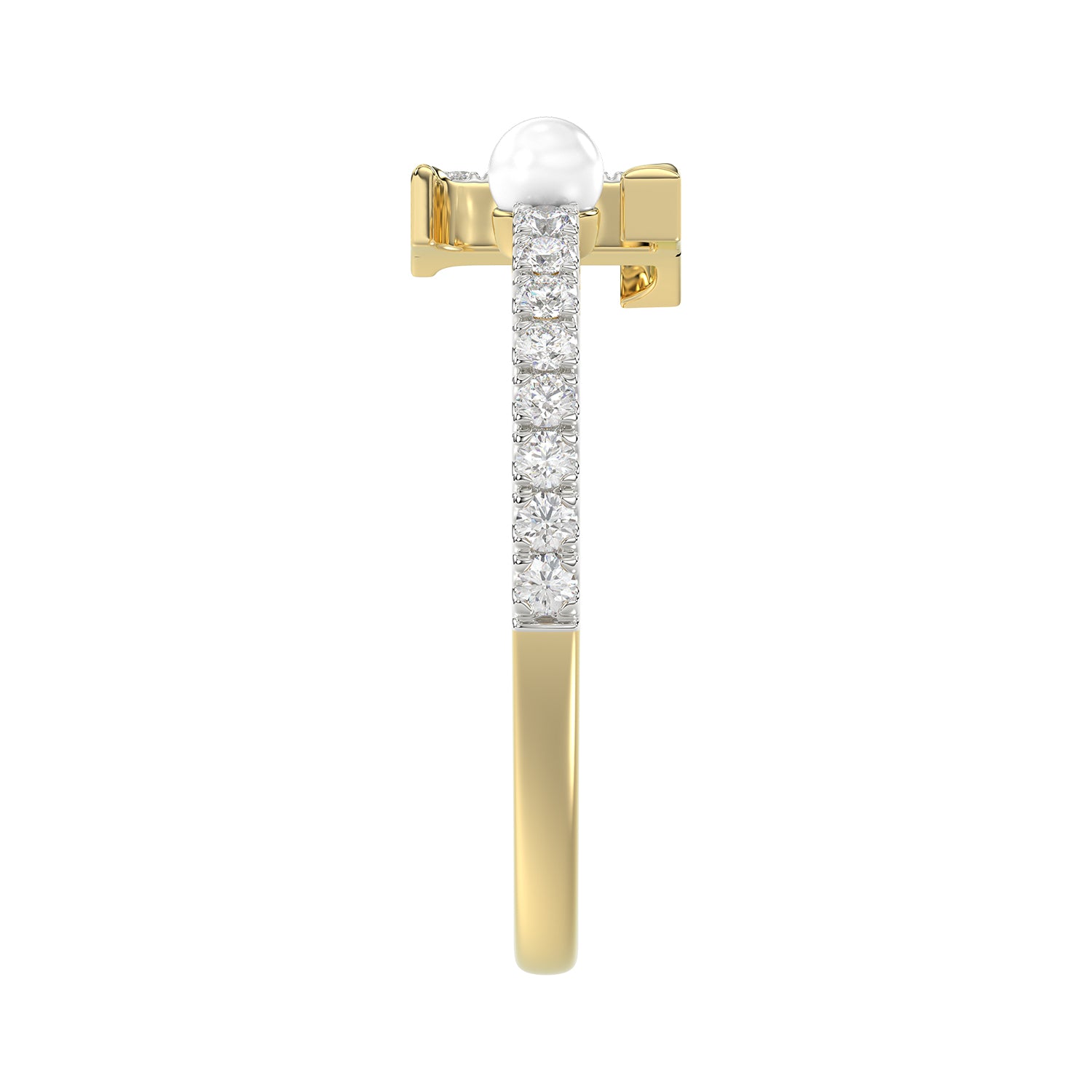 Women’S 10K Yellow Gold Letter “T” Diamond & Pearl Ring 0.10Ct Round Diamond Fine Jewelry