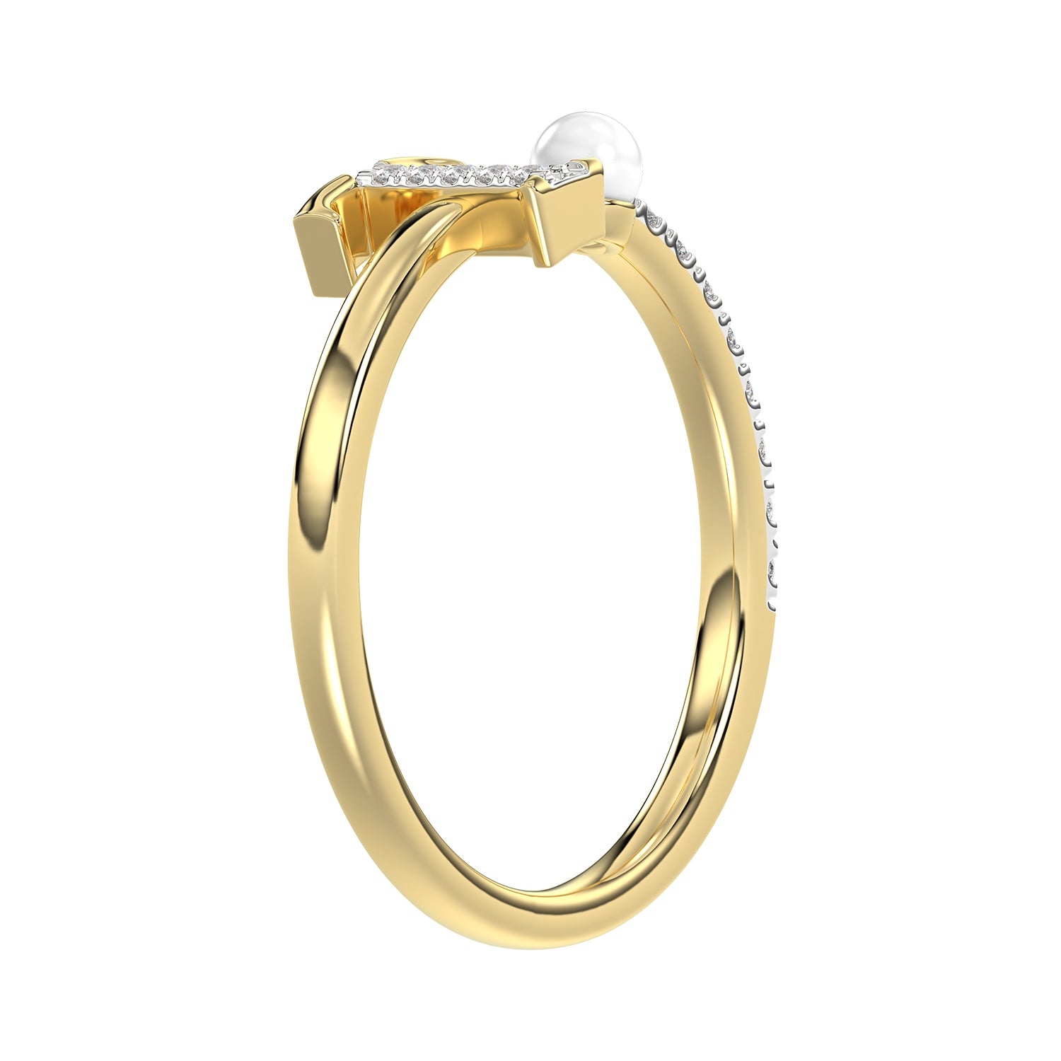 Women’S 10K Yellow Gold Letter “T” Diamond & Pearl Ring 0.10Ct Round Diamond Fine Jewelry