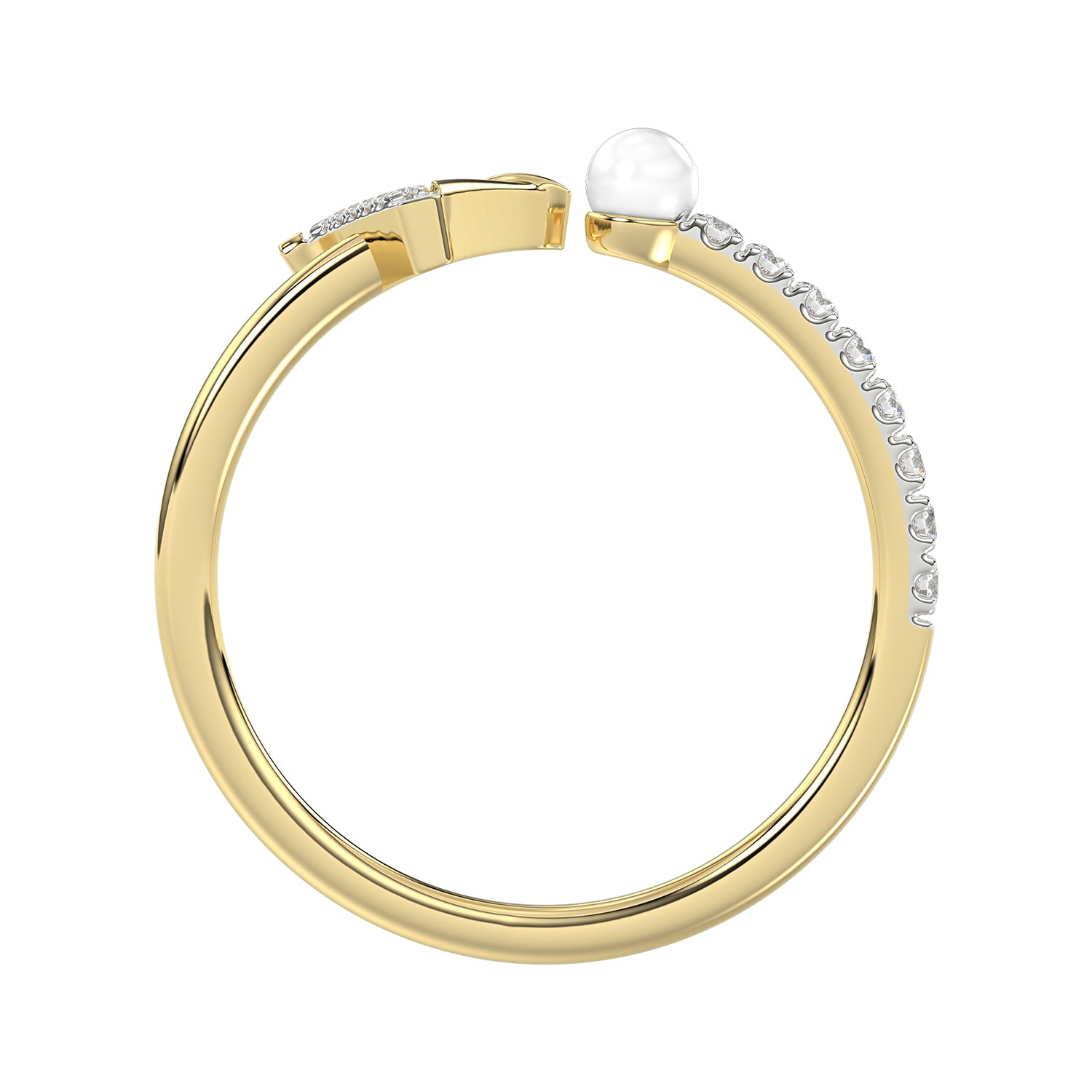Women’S 10K Yellow Gold Letter “V” Diamond & Pearl Ring 0.10Ct Round Diamond Fine Jewelry