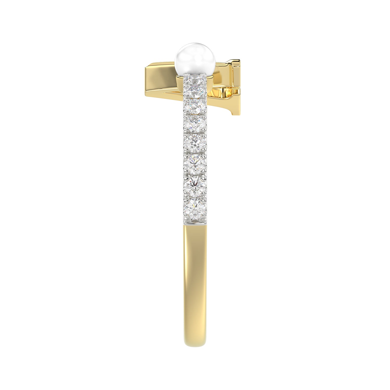 Women’S 10K Yellow Gold Letter “V” Diamond & Pearl Ring 0.10Ct Round Diamond Fine Jewelry