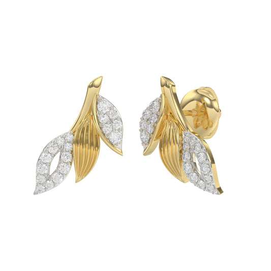 Elegant 10K Yellow Gold Petal Swag Stud Earrings From Emori Featuring 0.25 Ct Round Diamonds. A Sparkling And Feminine Fine Jewelry Design For Women.