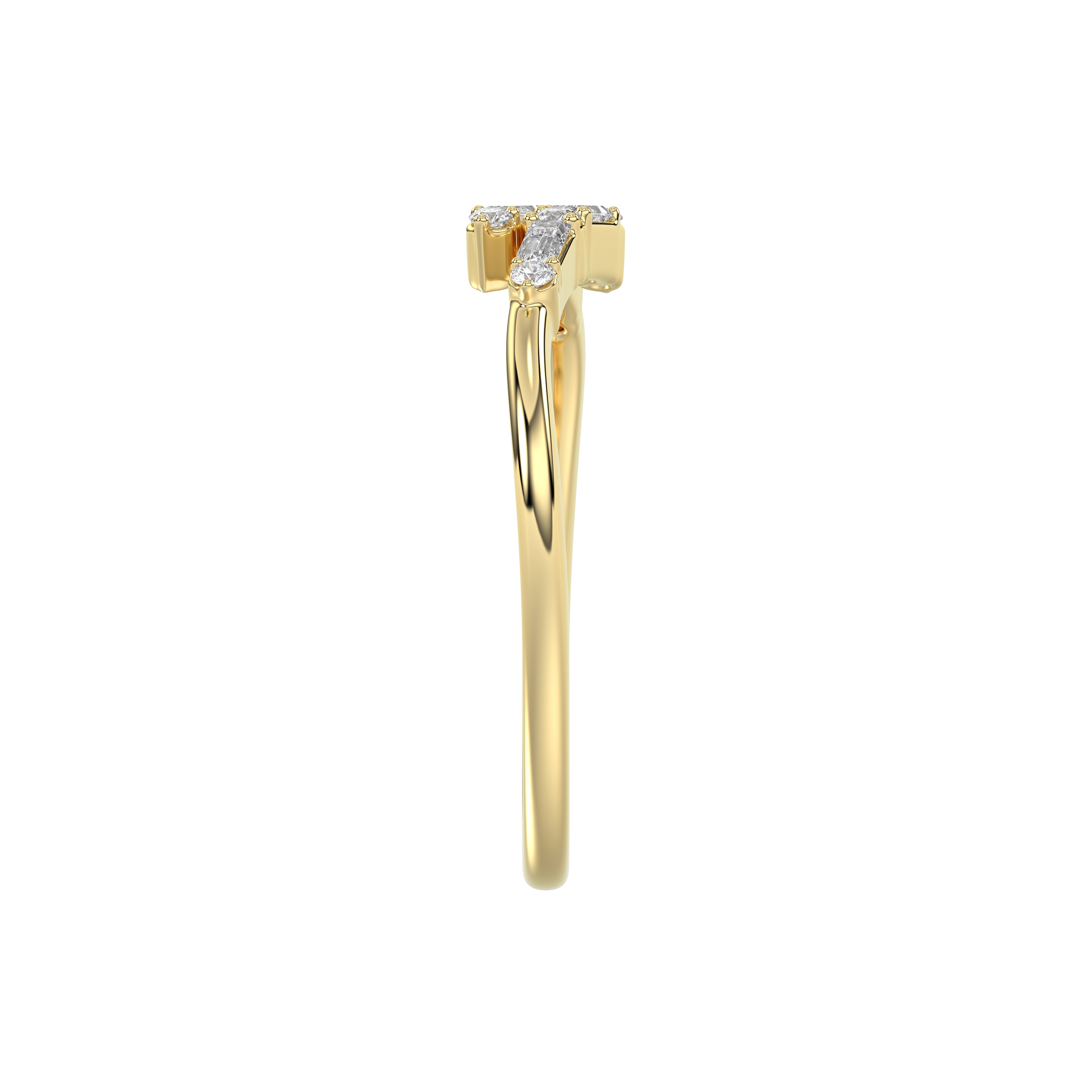 Ladies 10K Yellow Gold Diamond Fashion Ring 0.15 Ct Round & Baguette Diamond Jewelry