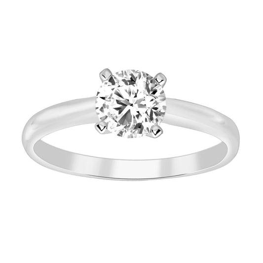 LADIES SOLITAIRE RING 0.50CT ROUND DIAMOND 14K WHITE GOLD