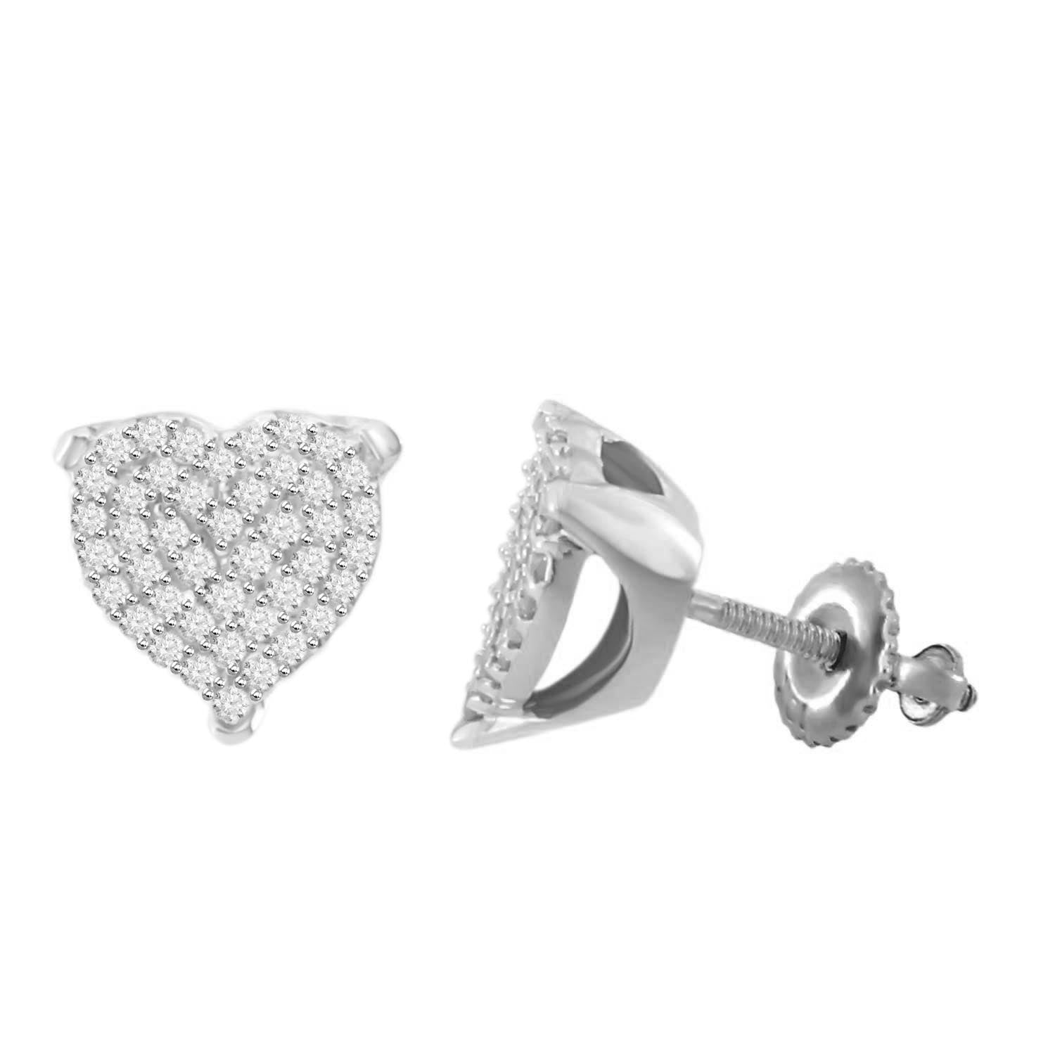 Sterling Silver White 0.25CT Round Diamond Heart Earrings Women�S Fine Jewelry