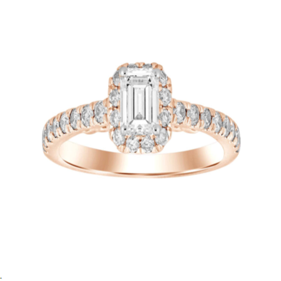 LADIES RING 1.00CT ROUND/EMERALD DIAMOND 14K ROSE GOLD (CENTER STONE 0.50CT EMERALD DIAMOND)