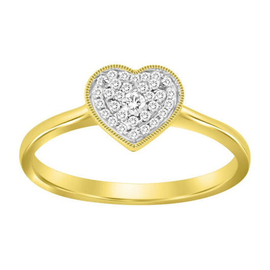 LADIES HEART RING 0.10CT ROUND DIAMOND 10K YELLOW GOLD