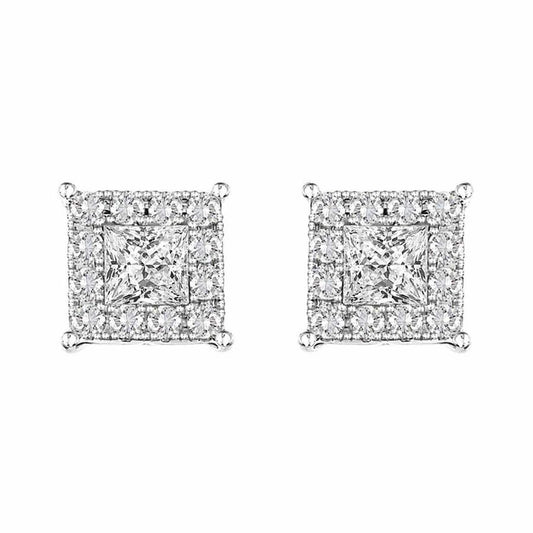 LADIES EARRINGS 0.25CT ROUND/PRINCESS DIAMOND 14K WHITE GOLD (SI QUALITY)