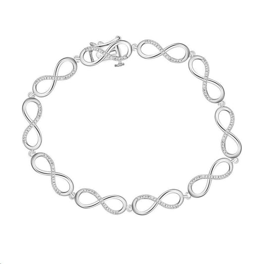Sterling Silver White 0.05CT Round Diamond Infinity Link Bracelet Women�S Fine Jewelry Bracelet