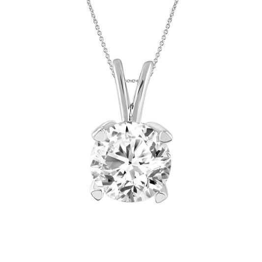 SOLITAIRE LADIES PENDANTS WITH CHAIN 0.25CT ROUND DIAMOND 14K WHITE GOLD