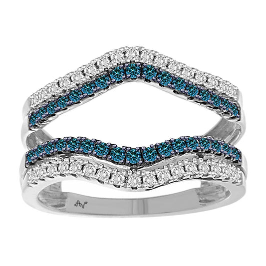 LADIES WRAP RING 0.50CT ROUND/BLUE DIAMOND 14K WHITE GOLD