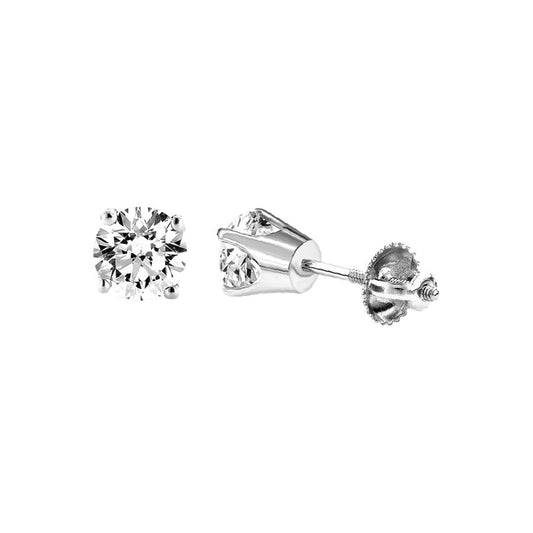 LADIES SOLITAIRE EARRINGS 1.00CT ROUND DIAMOND 14K WHITE GOLD