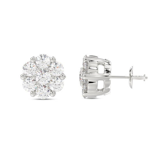 LADIES FLOWER EARRINGS 0.15CT ROUND DIAMOND 10K WHITE GOLD