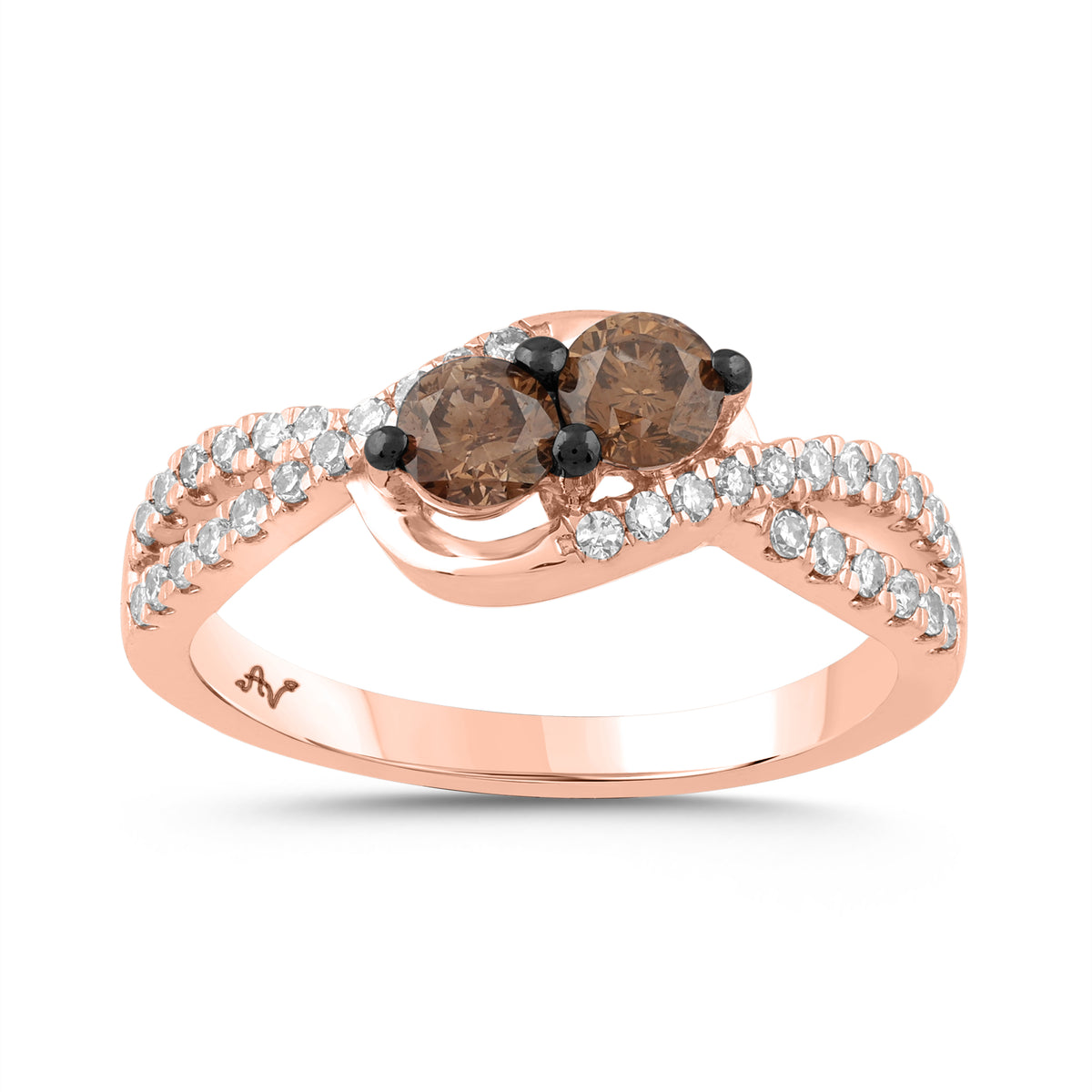 LADIES RING 0.75CT ROUND DARK BROWN DIAMOND 14K ROSE GOLD