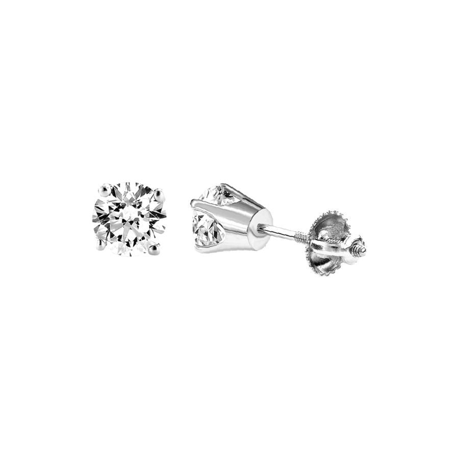 LADIES SOLITAIRE EARRINGS 1.50CT ROUND DIAMOND 14K WHITE GOLD