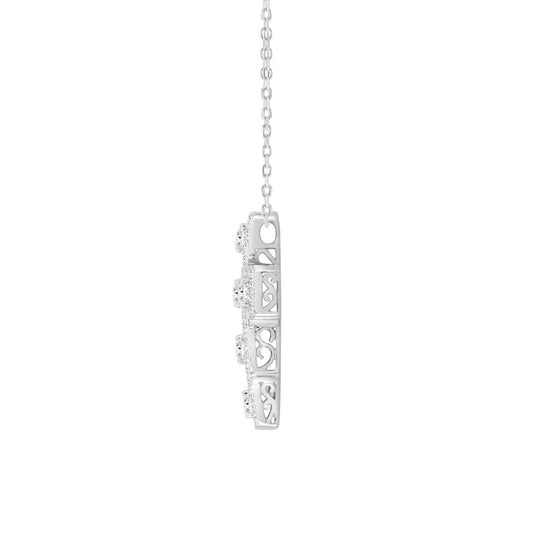 LADIES CROSS PENDANT WITH CHAIN 3CT ROUND/PRINCESS DIAMOND 14K WHITE GOLD