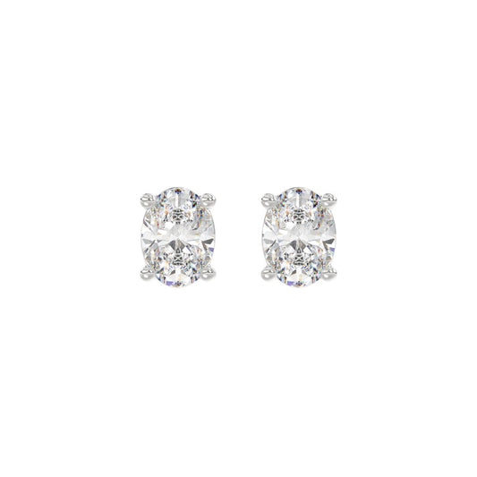 LADIES SOLITAIRE EARRINGS 1 1/2CT OVAL DIAMOND 14K WHITE GOLD