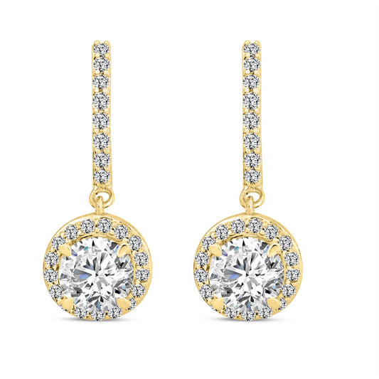 LADIES EARRINGS 2 1/2CT ROUND DIAMOND 14K YELLOW GOLD (CENTER STONE ROUND DIAMOND 2CT )