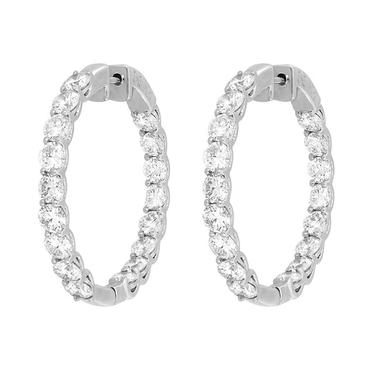 LADIES HOOP EARRINGS 7CT ROUND DIAMOND 14K WHITE GOLD