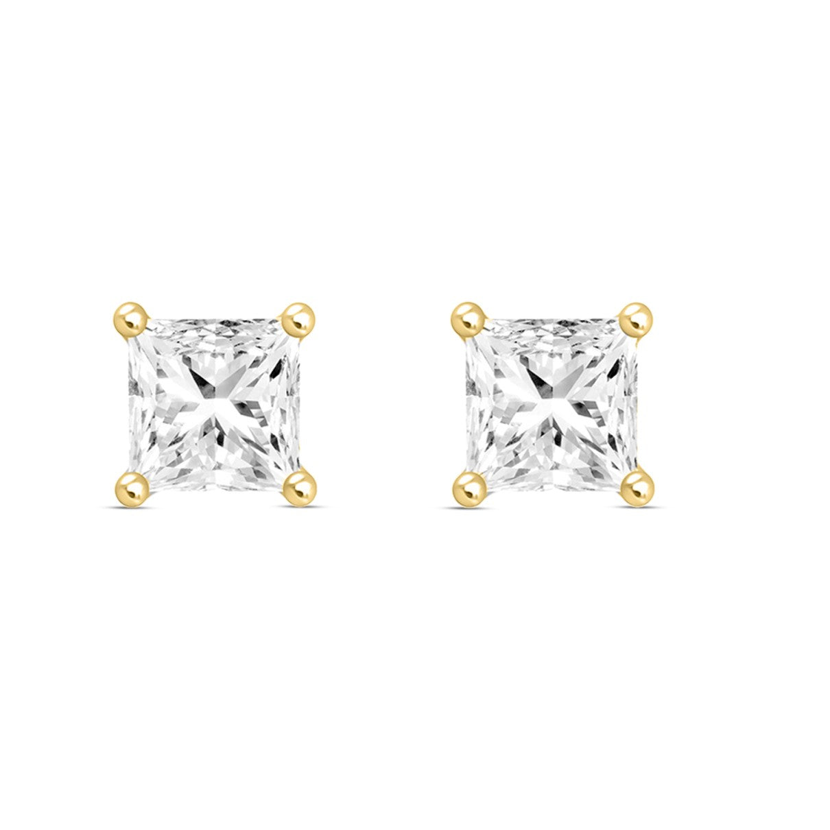 LADIES SOLITAIRE EARRINGS 2CT PRINCESS DIAMOND 14K YELLOW GOLD