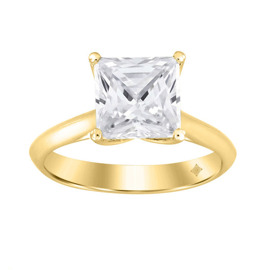 LADIES SOLITAIRE RING 3CT PRINCESS DIAMOND 14K YELLOW GOLD