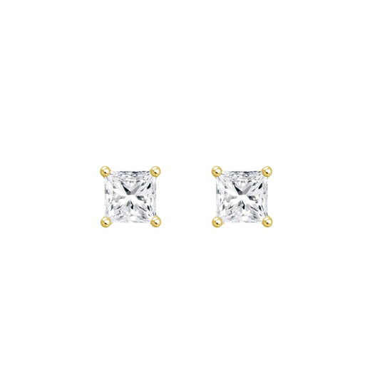 LADIES SOLITAIRE EARRINGS 3CT PRINCESS DIAMOND 14K YELLOW GOLD